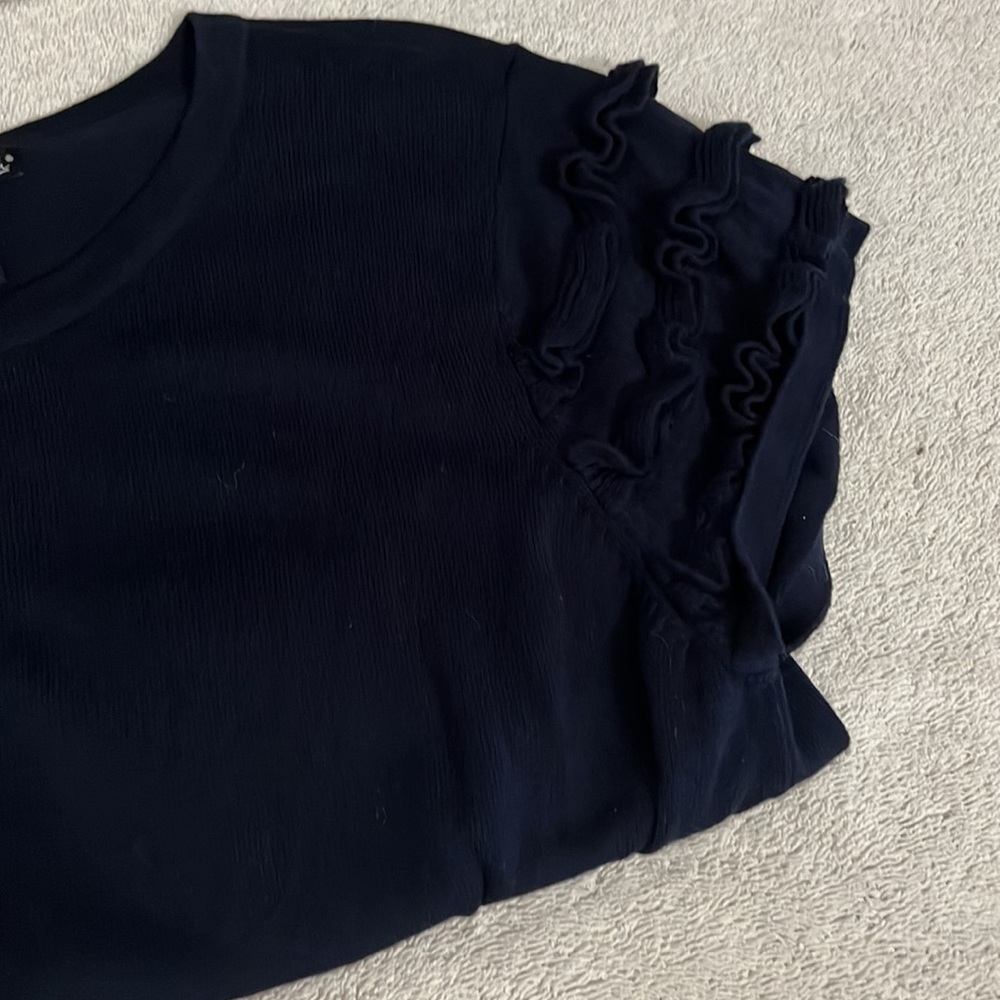 Willi Smith Blue Button Down Ruffled Short Sleeve… - image 7